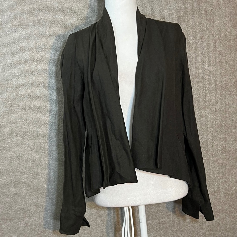 Sarah Pacini Open Front Cardigan Jacket Womens 1 Black Linen Blend Italy